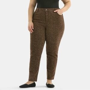 TERRA & SKY High Rise Straight Leg Jeans 18W Brown Leopard Animal Core Denim NWT